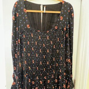 Free People smocked long sleeve mini dress